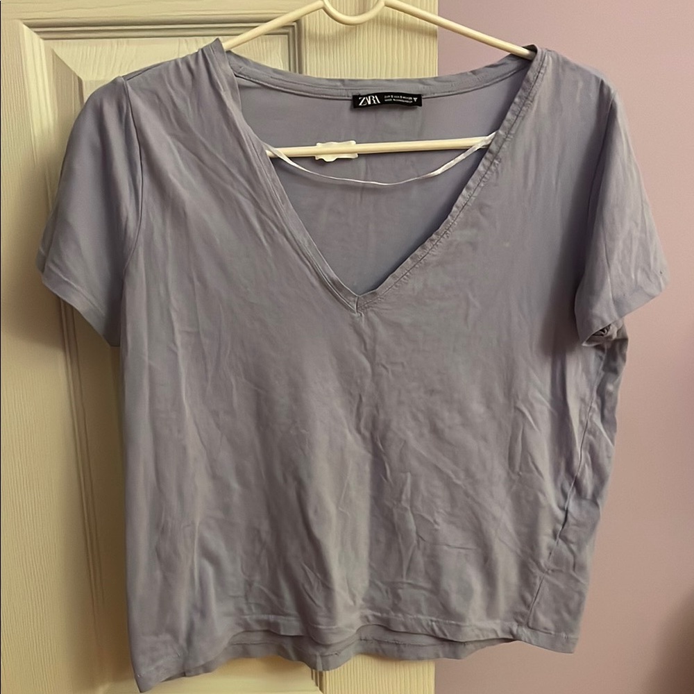 Zara Lavender V-Neck Women's Top